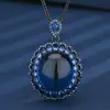 Joias Huabi novas de outono e inverno Suit de luxo leve de corindo simulado cor de sangue de pombo e cristal azul e ouro negro principal 18*20