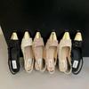 Sandálias de Salto Grosso Estilo Francês para Noite, Delicadas, de Bico Fechado, Sapatos de Fada 2025 Novo Outono e Verão, Sapatilhas Elegantes Estilo Chanel