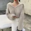 Suéter cárdigan abrigo de punto de terciopelo de visón sintético con cuello azul marino, suave y delicado, de un solo botón, chic coreano para otoño e invierno