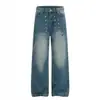 L831 Jeans Masculino Reto Solto Estilo High Street Americano Unissex High-End Azul Lavado Design de Metal com Rebites