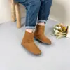 Botas de Neve de Couro de Vaca de Primeira Camada Novas para Outono e Inverno de 2025 com Forro de Pelúcia Plano para Mulheres, Botas Casuais Simples de Algodão e Linho com Solado Macio