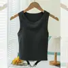 Camiseta de tirantes de algodón con rosca para mujer, body de una pieza con copa fija, cuello redondo, tirantes anchos, sin mangas, prenda exterior sexy con calados y espalda descubierta, camiseta interior