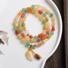 Pulseira étnica de jade dourado natural do inimigo, jade colorido de Xinjiang, pulseira feminina de três voltas, pingente de folha de cabaça de jade dourado