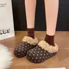 Faixa de Cabelo de Pelúcia com Bolinhas Estilo Coreano Meia Pantufa Feminina 2026 Outono/Inverno Novidade Roupa Exterior Pantufas de Algodão Quentes com Forro de Veludo Solado Grosso Estilo Preguiçoso