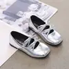 Zapatos de Cuero Plateados con Moño para Niña 2026 Nuevo Estilo Verano y Otoño Zapatos para Niños de Punta Cuadrada Baja Zapatos de Moda para Niñas Zapatos de Princesa