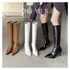 Botas Largas Chuyuji Marrones para Mujer, Botas Ajustadas, Botas Nuevas de Tacón Alto, Botas de Caña Alta, Botas Adelgazantes de Punta Fina
