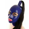 Capucha Sexy de Látex, Máscara de Látex, Disfraz Sexy de Halloween para Adultos, Capucha Azul, Personaje de Cola de Caballo Única