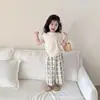 Traje de verano para niñas Estilo occidental infantil Malla transpirable Moda Top Tesoro de mujer Pantalones de pierna ancha florales Casual Infantil