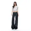 Calça Jeans Couro Casual de Cintura Baixa Laranja Jovem #Temperamento Moda Garota Apimentada Feminina Solta Emagrecimento Escondendo Gordura Personalidade Versátil Perna Reta Calça Longa