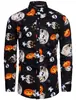 Camisa Masculina de Manga Longa com Estampa 3D de Halloween Primavera e Outono Novo Padrão de Cabeça de Abóbora Moda Festa Top Solto