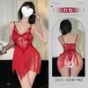 Lencería Sexy Ai Ruru con Borlas, Malla, Diseños Calados, Tirantes, Moño, Set Reina para Fiesta Nocturna Sin Quitar 5799