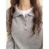 Suéter Coreano Chic Simple Elegante Cuello Polo Suéter Holgado de Punto Perezoso Ropa Exterior de Otoño de Manga Larga para Mujer