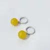 Pendientes de Plata de Ley S925 con Colgante de Ágata Amarilla Redonda para Mujer, Clips para Orejas y Pendientes de Moda Versátiles Estilo Coreano Retro Simple