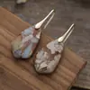 Pendientes colgantes geométricos de piedra del emperador de color bohemio nuevo transfronterizo, pendientes de joyería popular europea y americana.