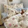 Juego de cuatro piezas de algodón puro Clase A, ropa de cama de gasa de doble capa, funda de edredón 100% algodón, sábana bajera, funda de edredón, juego de tres piezas para dormitorio universitario 4