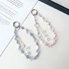 Cadena de Teléfono de Cristal Rosa para Mujer de Moda, Cordón para Teléfono con Borla, Llavero, Colgante para Bolso, Anti-Pérdida, Hecho a Mano