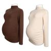Camiseta Base de Otoño e Invierno para Mujeres Embarazadas, Nueva Camiseta Elástica de Primavera de Cuello Medio Alto, Cálida Interior, de Manga Larga, a la Moda