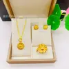 Collar de Girasol Grande Fuente en Vivo para Mujer, Anillo Abierto Retro, Aretes, Conjunto de Flores Grandes Mismo Estilo Xiaohongshu