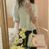 Versión coreana de camisa de manga corta para mujer estilo ins fresco de verano, corte holgado, con pliegues en la espalda, nuevo modelo 2026