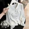 Comércio Exterior Outono/Inverno 2026 Estilo Coreano Manga Sino Cardigã de Tricô Suéter Feminino Gola Redonda Casaco Top de Manga Longa
