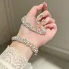 Pulseira de Pérolas Família S com Strass Brilhante de Luxo Leve Pulseira de Pérolas Manta de Luxo Leve de Alta Qualidade para Mulheres Joia de Mão com Sensação de Nicho de Luxo Leve