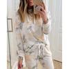 Amazon transfronterizo Explosiones Otoño e Invierno Estampado Tie-dye para Mujer Europeo y Americano Manga Larga Cuello Redondo Traje Casual para Casa de Mujer