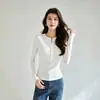 26 Outono Novo Feminino Rosa Mistura de Lã Slim Fit Elástico Manga Longa Tricô Camiseta com Gola Redonda 22773