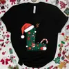 Camiseta Navideña para Mujer con Gráfico de Letra A-Z, Estampado de Letra de Papá Noel, Top Casual para Fiesta Navideña