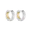 Pendientes Bicolor Dorados Cepillados Simples y Versátiles, Aleación de Cobre Incrustada con Circonita, Pendientes de Lujo Ligero de Gama Alta, Accesorios para Orejas Populares que Captan la Atención