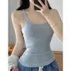 Nueva Camisola de Cuello en U para Mujer, Estilo Verano, Top Sexy Americano Ajustado con Copas, Ropa Interior sin Mangas