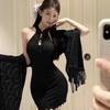 Yi Mengyao Sexy Novo Estilo Chinês Botão Renda Gola Alta Cheongsam Pura Luxúria Sexy Roxo Alças Sexy Lingerie para Mulheres