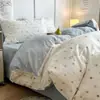 Juego de Cuatro Piezas Resistente a las Manchas 100% Algodón para Dormitorio de Niños, Funda Nórdica a Cuadros y Rayas 100% Algodón Puro, Juego de Sábanas de Tres Piezas, Estilo Sábana Ajustable