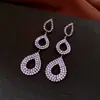 Pendientes de Aguja de Plata Estilo Europeo y Americano con Borlas Huecas de Gota Tachonadas de Diamantes, Pendientes de Diseño Exagerado de Lujo Ligero, Accesorios para Orejas de Nicho