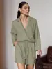 Conjunto de Camisa y Shorts Transfronterizo, Estilo Europeo y Americano, Nuevo Modelo Verano 2026, Traje Casual Holgado con Cuello de Solapa y Mangas Tres Cuartos, Conjunto de Shorts