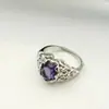 Huajie Luxo Requintado Conjunto Dourado Zircônia Roxa Anel Romântico Feminino Noivado Noiva Princesa Anel de Amor