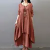 Moda Cruzada Nuevo Producto Primavera y Otoño 2026 Nueva Moda Falso Dos Piezas Artístico Holgado de Manga Larga Irregular Vestido Tendencia