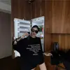 Camiseta Negra de Algodón Puro de Manga Corta para Mujer 2026 Estilo Caliente Americana Holgada Nicho Estampado de Letras Estilo Perezoso Versátil