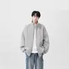 Jaqueta Masculina Outono e Inverno Retrô Japonês Cor Sólida Gola Alta Casual Solta Pesada Estilo Americano Marca Tendência Moletom com Zíper