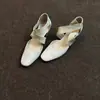 Versión de piel de oveja~Nuevos zapatos de tacón alto de ballet versátiles estilo vintage para mujer con tacones gruesos, tiras cruzadas, diseño hueco, sandalias casuales de punta cerrada