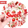 Compra transfronteiriça direta de 50 adesivos doces com tema de morango, fofos novos adesivos de jardim de amor de morango para meninas