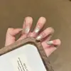 Qianfan [Favorito dos Fãs] Contas de Vidro Gradiente Olho de Gato Unhas Usáveis Feitas à Mão Manicure Média e Longa Patch de Unhas Postiças