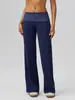 Calça Esportiva Longa Transfronteiriça Europeia e Americana Patchwork Retrô Bolinhas Cós Dobrável Fitness Levanta Quadril Aperta Abdômen Calça de Yoga Longa Escovada