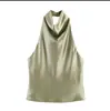 Moda Transfronteiriça Europeia e Americana Ins Popular Tendência Textura Cetim de Seda Regata Gola Halter