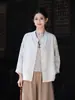 Prenda Femenina Inspirada en el Zen Nueva Otoño 2026: Camisa de Lino Lavado a la Arena de Doble Botonadura con Nudo Retorcido, Chaqueta Cardigan Artística de Tai Chi