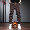Calças de veludo cotelê de outono e inverno transfronteiriças Calças masculinas forradas de lã Calças casuais masculinas pretas Calças largas e cônicas da moda plus size