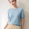 Baicai Rong Outono Inverno Novo Cashmere Manga Curta Feminino Gola Redonda Cor Sólida Simples Solto Tricô Camada Base Suéter Camisa Camada Base