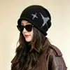 Gorro de punto con cordón estilo coreano para mujer, sombrero de lana para otoño e invierno, circunferencia de cabeza grande, hace que la cara se vea más pequeña, tejido, versátil, cálido y protege los oídos