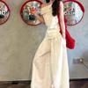Nuevo Vestido de Verano de Un Hombro Único y Hermoso con Cintura Fruncida Estilo Coreano Conjunto Relajado Blanco de Top con Hombro Inclinado