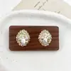 Pendientes de Flor de Circonita Estilo Pintura al Óleo Retro Coreana para Mujer, Pendientes de Encaje Piedra Triturada Perla, Lujo Ligero, Pendientes Suaves y Versátiles