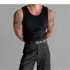 Regata Patchwork Estilo Americano para Verão, Masculina Slim Fit Esportiva Fitness Canelada Alta Elasticidade Sem Mangas